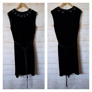 Tory Burch Thora Velvet Sleeveless Round Neck Embellished Belted Dress Size 8